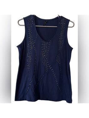 Embellished navy sleeveless tank top size medium